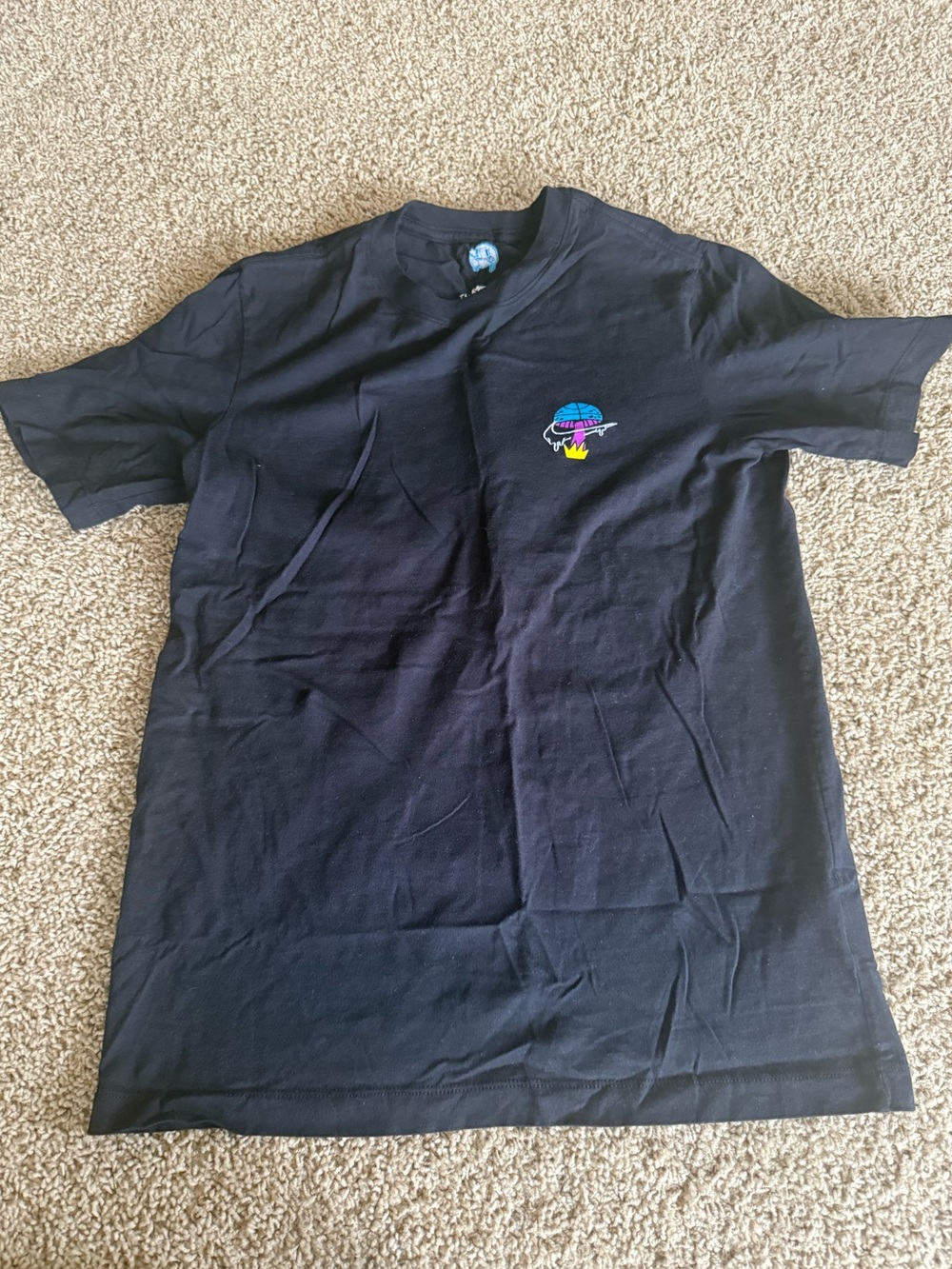 Nike Black Short-Sleeve Tee with Small Multicolor Chest Graphic